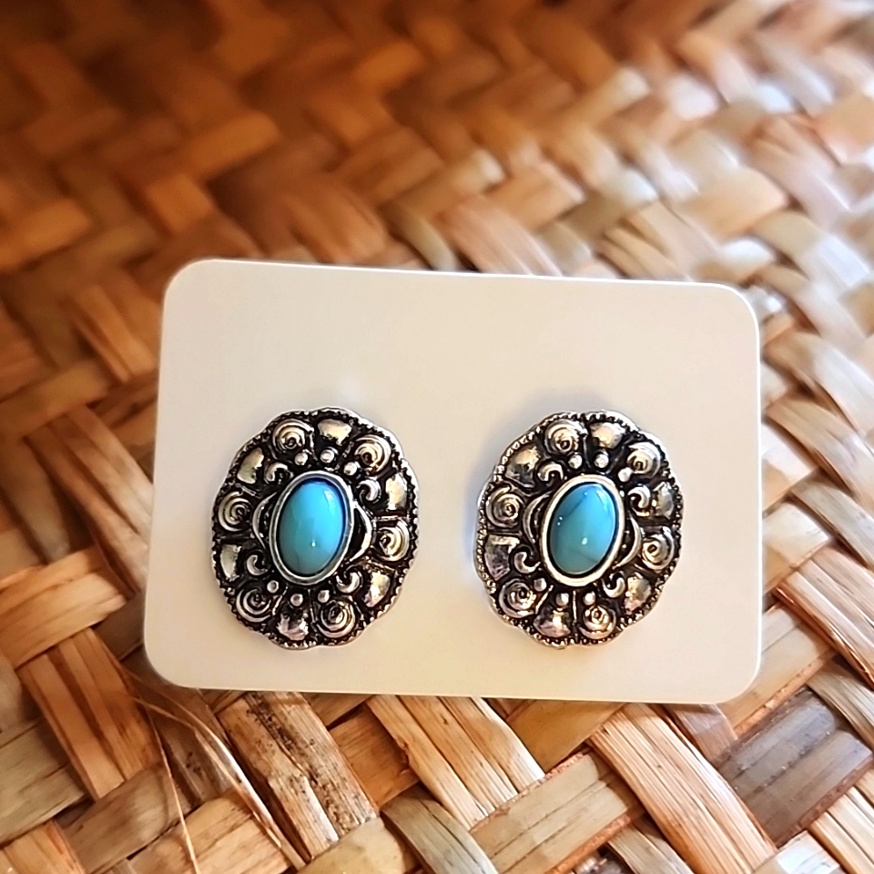 Southwestern Simulated Turquoise Stud Earrings